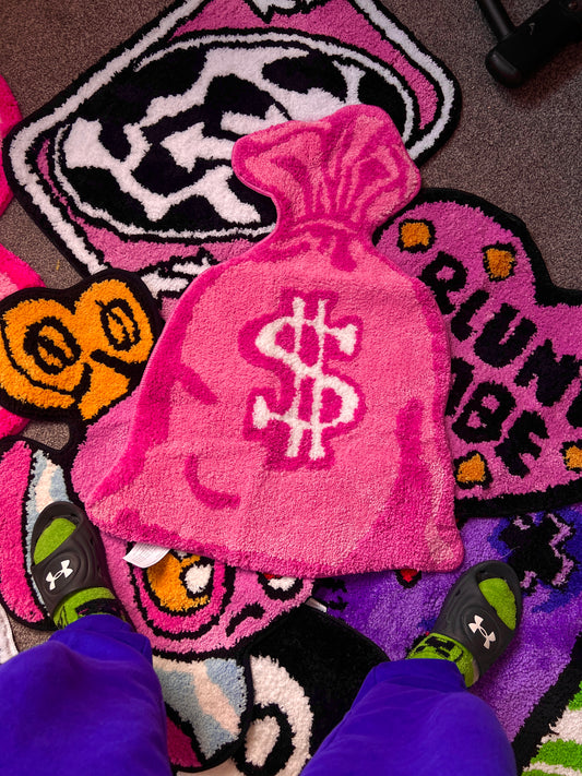 Pink Money bag* Tufted Rug Anti-Slip Trippy Bedroom Handmade Flocking Rug Carpet Living Room Entrance Rug Home Decor