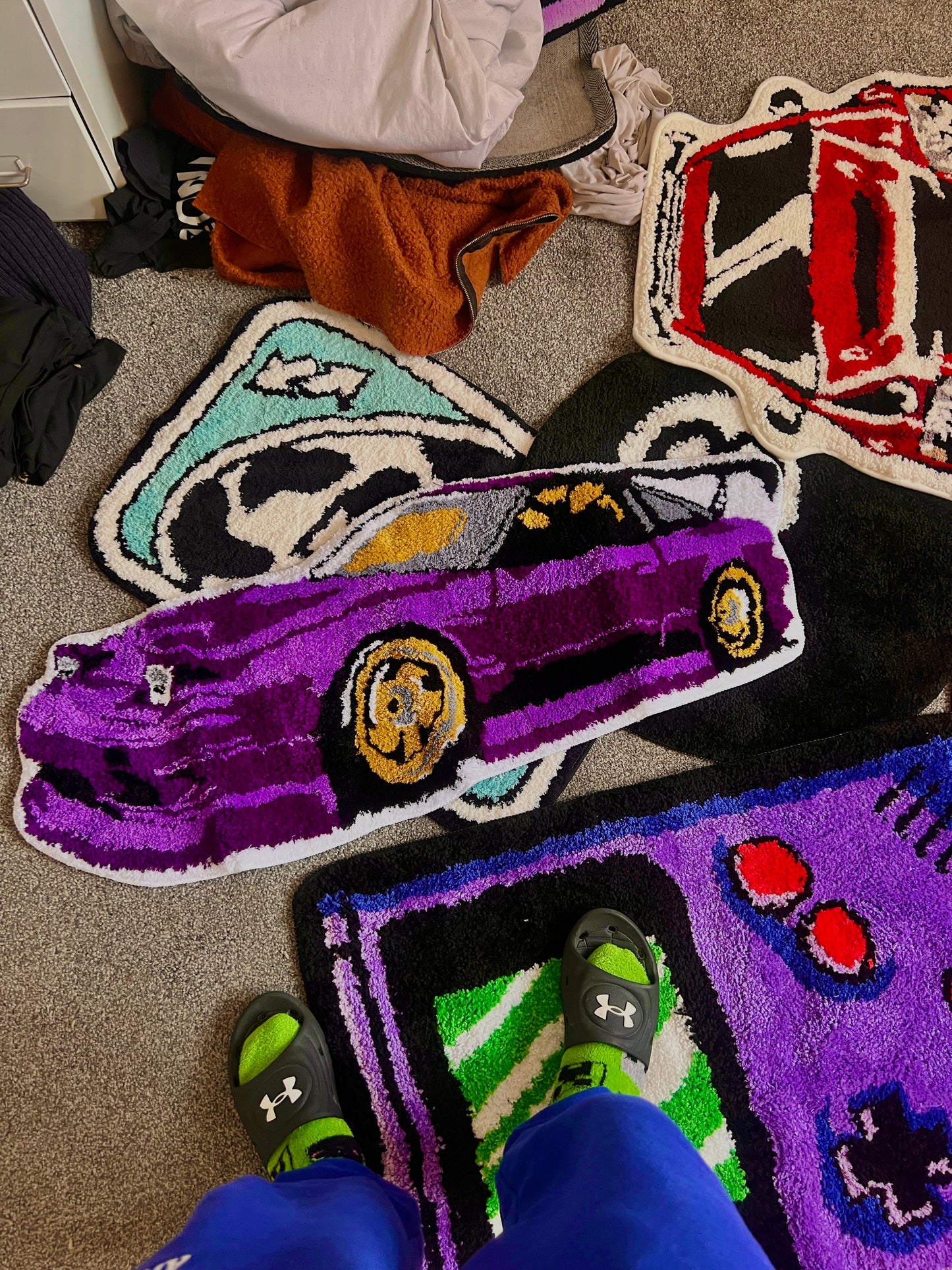 Retro Racing Car Rug* Soft Tufting Sports Car Carpet Living Room Bedroom Home Decor