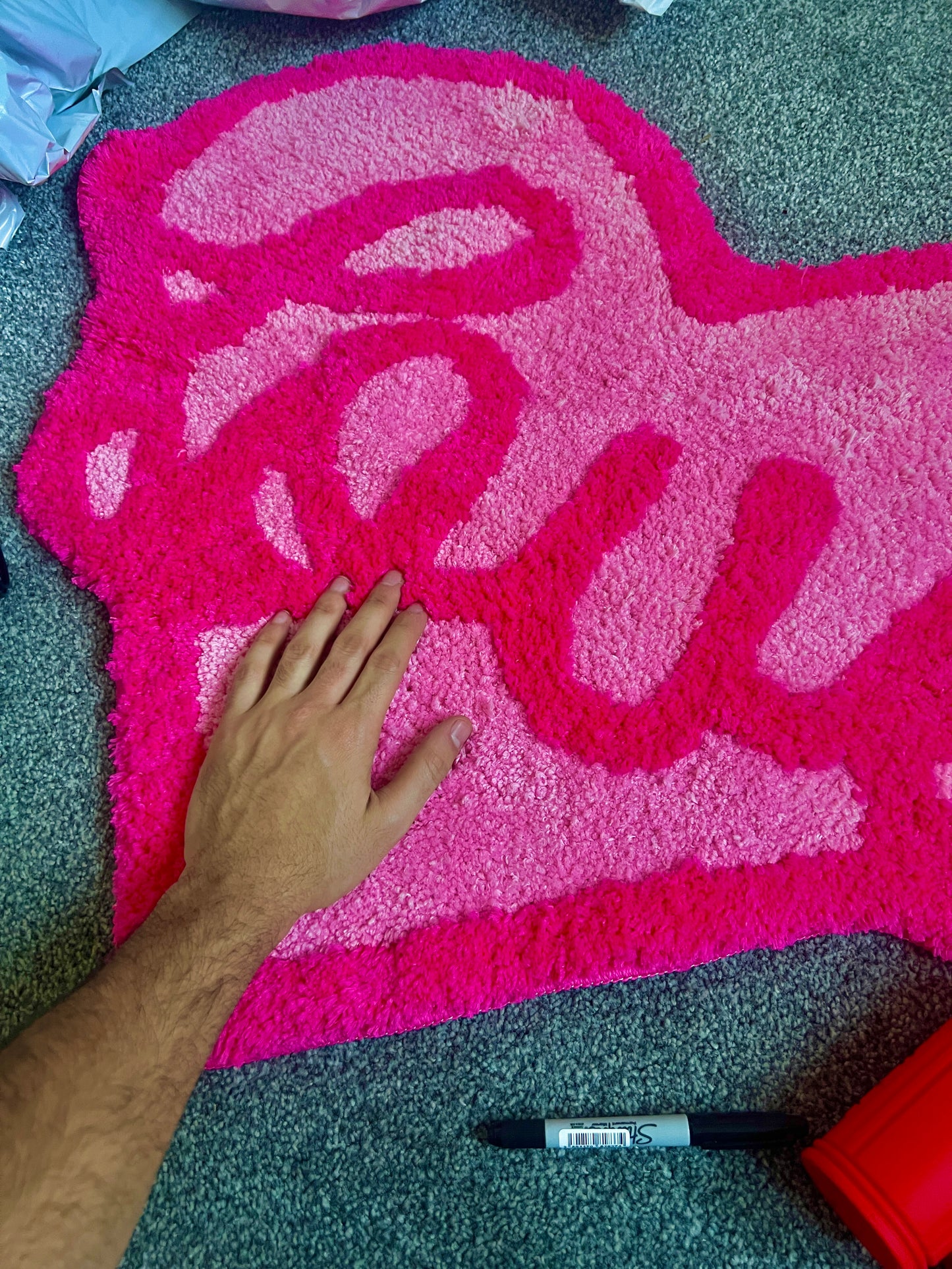 Pink Love Heart* Plushy Tufting Decorative Rug Flocking Alfombra Fluffy Soft